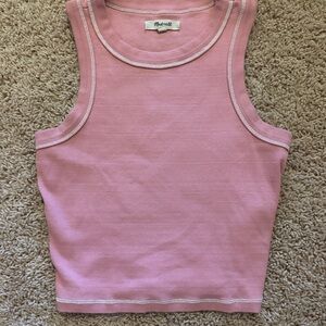 Madewell Dusty Pink Ribbed Tank with Contrast Stitching